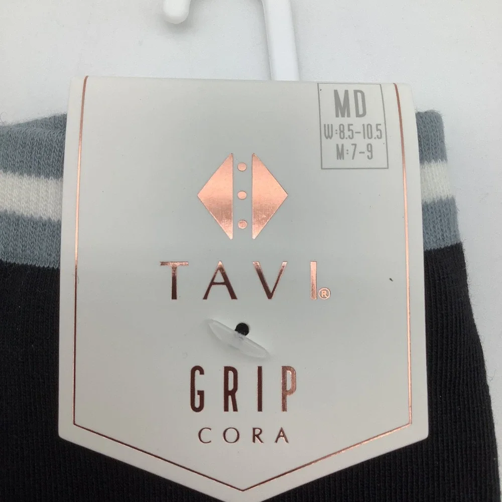Tavi Grip Cora‎ Socks Ebony Mirage Stripe Black Pilates Yoga Size Medium NWT